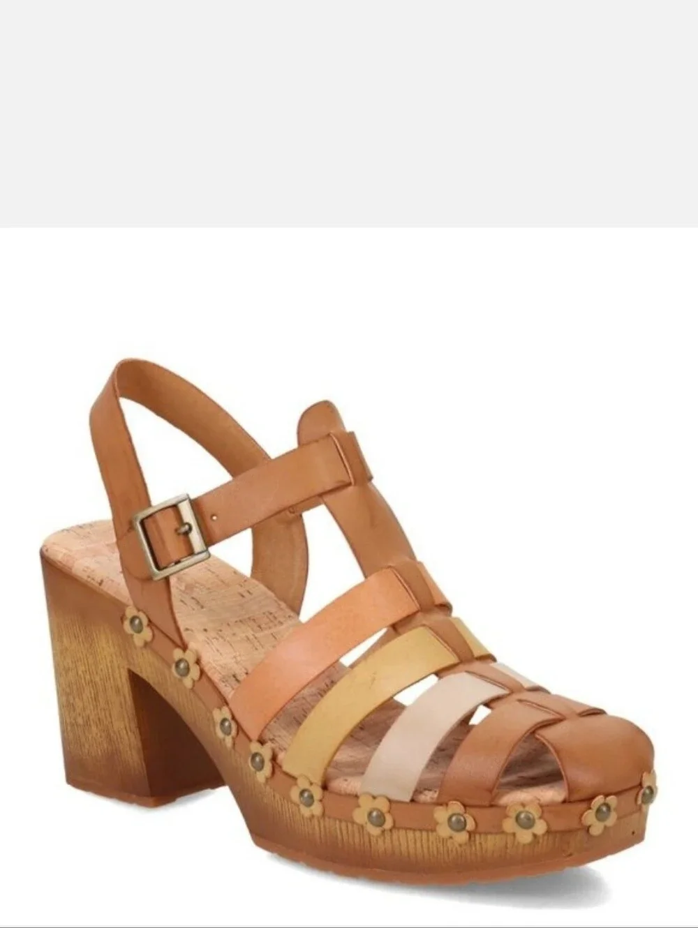 Platform Floral-Accent Strappy Sandal - Tan Multi